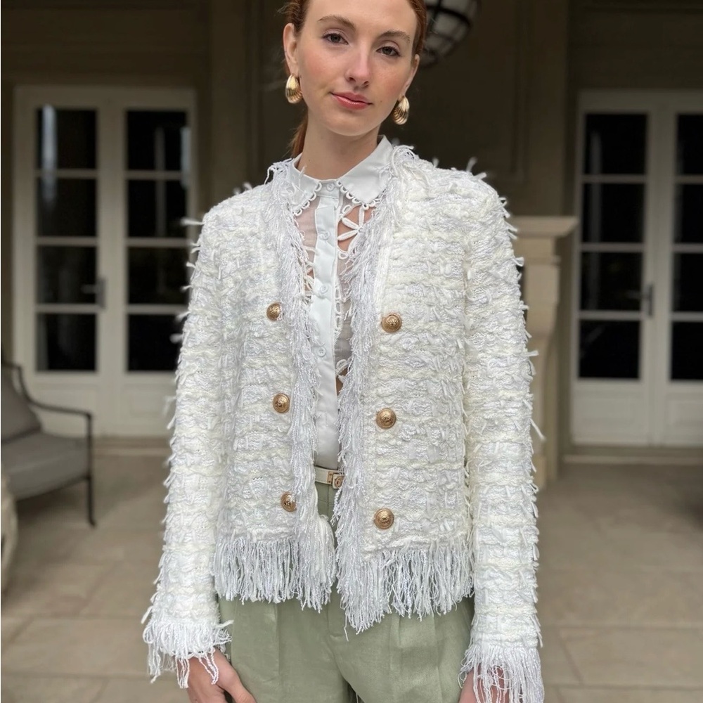 SOLD. Chic White Fringe Blazer - Picture 2 of 5